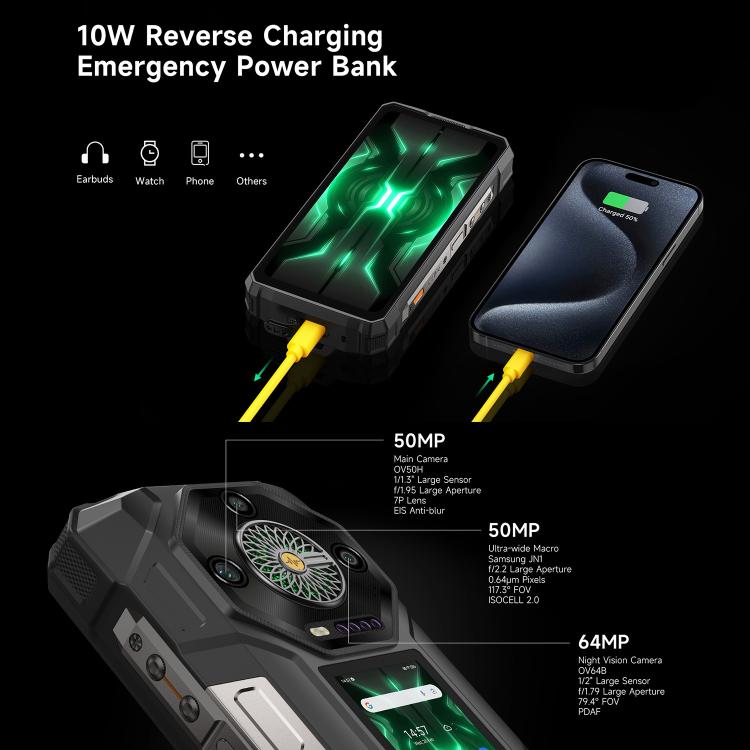 Ulefone Armor 33 Pro Rugged Phone, 16GB+512GB, Night Vision, 6.95 inch + 3.4 inch Dual Screen Android 14 MediaTek Dimensity 7300X Octa Core, Network: 5G, OTG, NFC