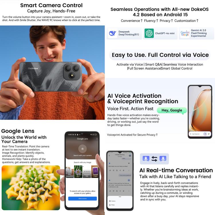 Blackview WAVE 9C, 4GB+64GB, 6.56 inch Android 15 Unisoc T603 SC9863A Octa Core, Network: 4G, OTG