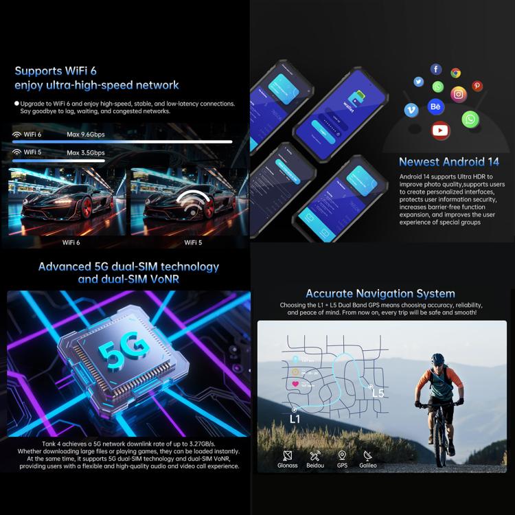 Unihertz 8849 Tank 4 Night Vision Projector Rugged Phone, 12GB+512GB, 6.78 inch Android 14 Dimensity 7300 MT6878 Octa Core, Network: 5G, NFC