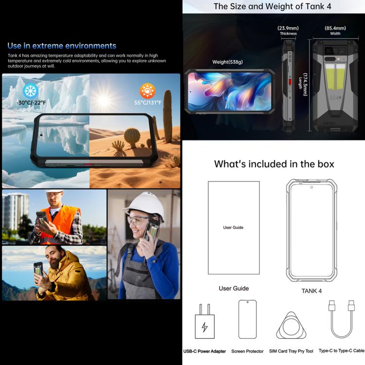 Unihertz 8849 Tank 4 Night Vision Projector Rugged Phone, 12GB+512GB, 6.78 inch Android 14 Dimensity 7300 MT6878 Octa Core, Network: 5G, NFC