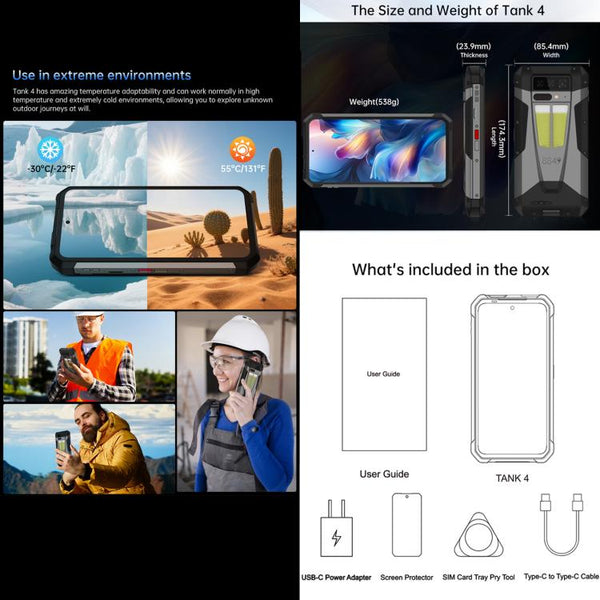 Unihertz 8849 Tank 4 Night Vision Projector Rugged Phone, 12GB+512GB, 6.78 inch Android 14 Dimensity 7300 MT6878 Octa Core, Network: 5G, NFC