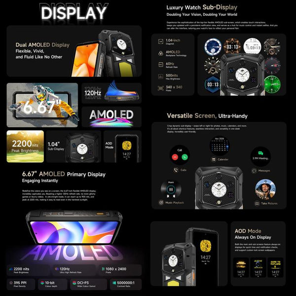 Ulefone Armor 29 Ultra Rugged Phone, 16GB+1TB, Night Vision, 6.67 inch + 1.04 inch Android 15 MediaTek Dimensity 9300+ Octa Core, Network: 5G, Versatile LED Light, Warning Light