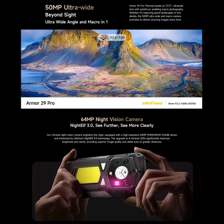 Ulefone Armor 29 Pro Thermal Version Rugged Phone, 16GB+512GB, Night Vision, 6.67 inch + 1.04 inch Android 15 MediaTek Dimensity 7400 Octa Core, Network: 5G, OTG, NFC