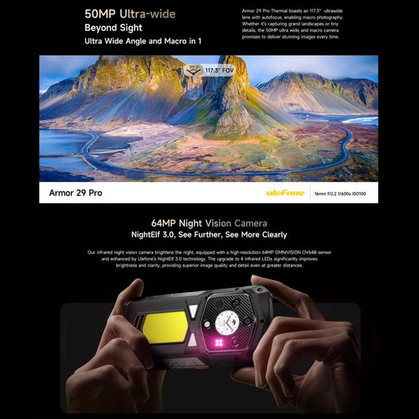 Ulefone Armor 29 Pro Thermal Version Rugged Phone, 16GB+512GB, Night Vision, 6.67 inch + 1.04 inch Android 15 MediaTek Dimensity 7400 Octa Core, Network: 5G, OTG, NFC