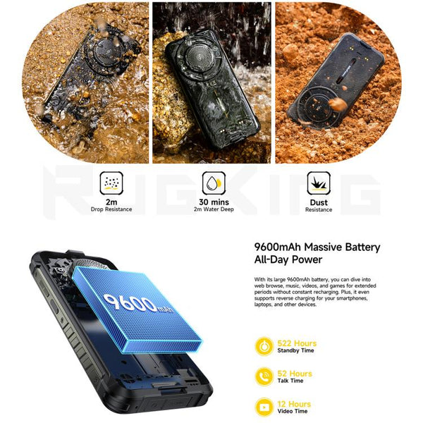 Ulefone RugKing, 8GB+256GB, IP68/IP69K Rugged Phone, 5.99 inch Android 15 Unisoc T7255 Octa Core, Network: 4G, NFC, OTG