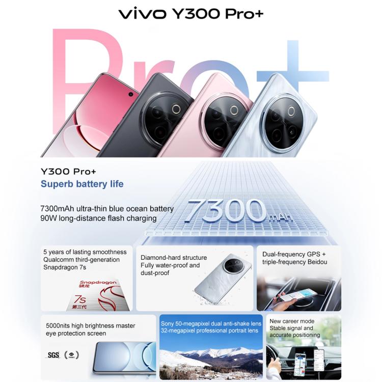 vivo Y300 Pro+, 12GB+256GB, Face ID / Screen Fingerprint, 6.77 inch Android 15 OriginOS 5 Snapdragon 7s Gen 3 Octa Core, OTG, NFC, Network: 5G