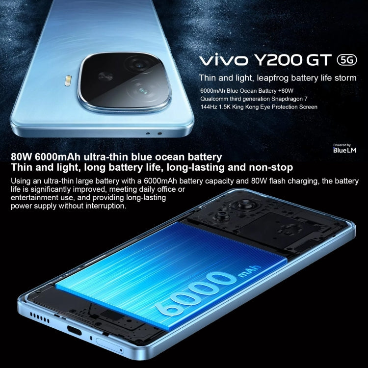 vivo Y200 GT, Dual Back Cameras, 12GB+256GB, Face ID Screen Fingerprint Identification, 6.78 inch Android 14.0 OriginOS 4 Snapdragon 7 Gen 3 Octa Core 2.63GHz, OTG, NFC, Network: 5G, Support Google Play