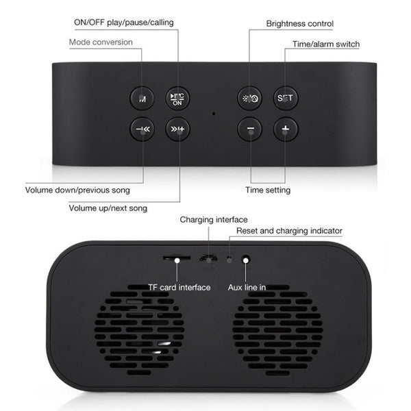 AEC BT501 Bluetooth 5.0 Mini Speaker with LED & Alarm Clock & Clock & Mirror, Support 32G TF Card