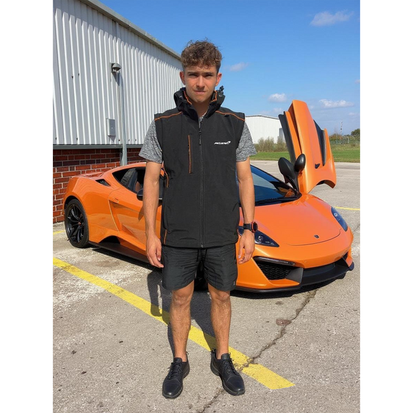 McLaren Water Repellent Stretch Softshell Jacket / Gilet - Official Workwear Black / Orange / Large