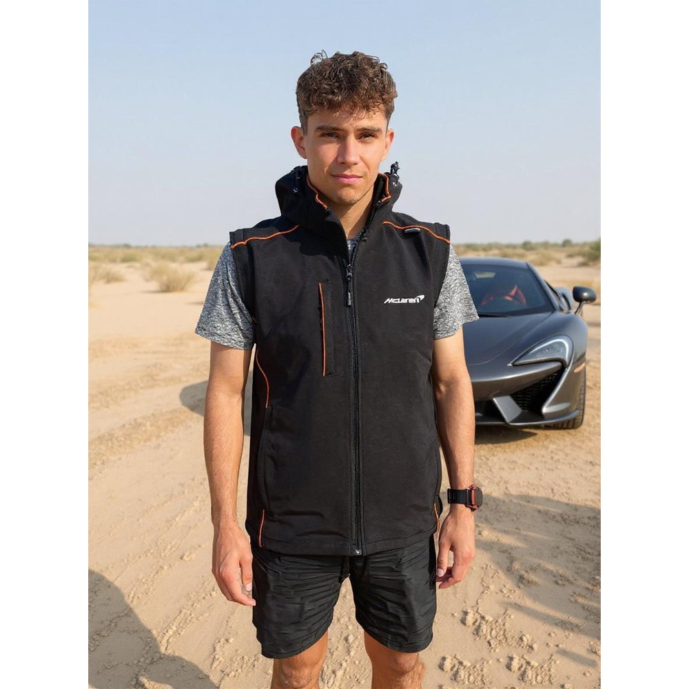 McLaren Water Repellent Stretch Softshell Jacket / Gilet - Official Workwear Black / Orange / Large