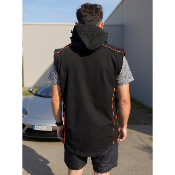 McLaren Water Repellent Stretch Softshell Jacket / Gilet - Official Workwear Black / Orange / Large