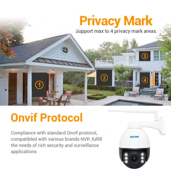 ESCAM Q5068 H.265 5MP Pan / Tilt / 4X Zoom WiFi Waterproof IP Camera, Support ONVIF Two Way Talk & Night Vision, AU Plug, EU Plug, AU Plug, UK Plug, US Plug