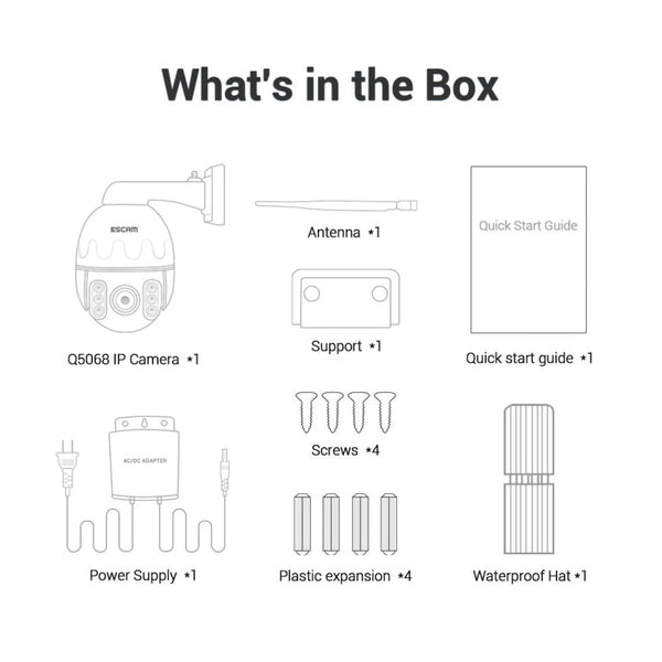 ESCAM Q5068 H.265 5MP Pan / Tilt / 4X Zoom WiFi Waterproof IP Camera, Support ONVIF Two Way Talk & Night Vision, AU Plug, EU Plug, AU Plug, UK Plug, US Plug