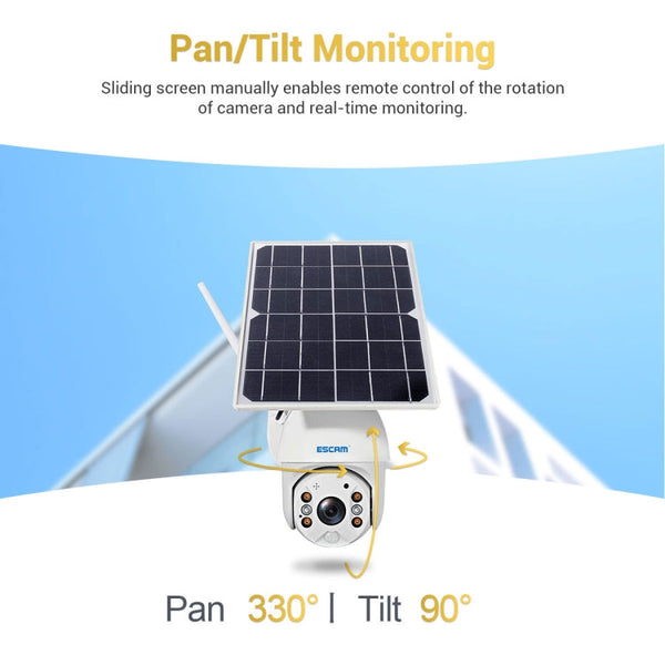 ESCAM QF280 HD 1080P IP66 Waterproof WiFi Solar Panel PT IP Camera without Battery, Support Night Vision / Motion Detection / TF Card / Two Way Audio, without Battery