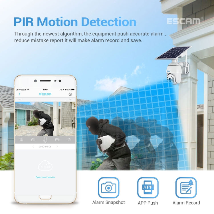 ESCAM QF480 US Version HD 1080P IP66 Waterproof 4G Solar Panel PT IP Camera without Battery, Support Night Vision / Motion Detection / TF Card / Two Way Audio
