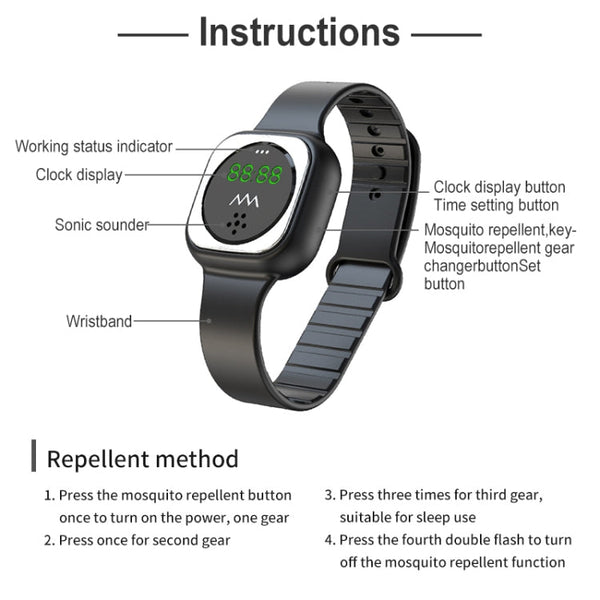 F9 Outdoor Silica Gel Mosquito Repellent Wristband with Clock