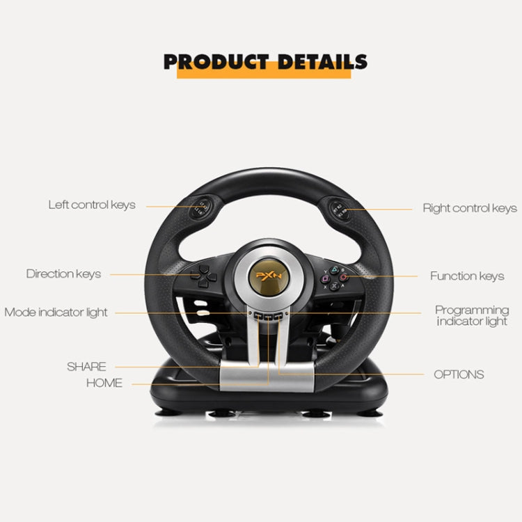 PXN-V3 Racing Game Steering Wheel for PC / PS3 / 4 / xbox one / switch, For PC / PS3 / 4 / xbox one / switch