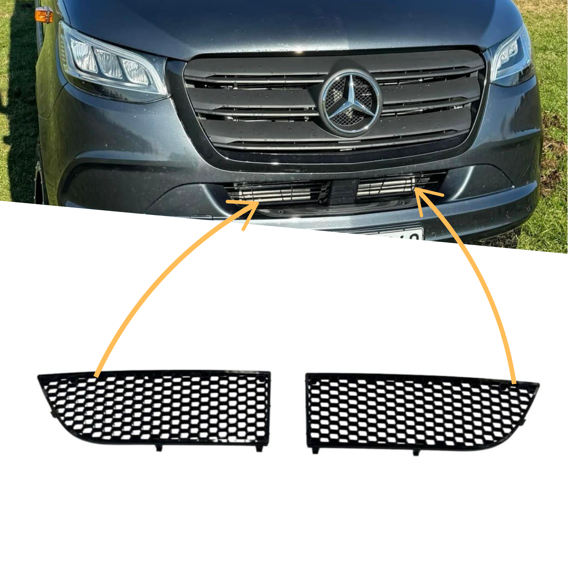 For Mercedes Sprinter Dodge 907 Front Bumper Honeycomb Mesh Grilles – Set of 2 - Van-X