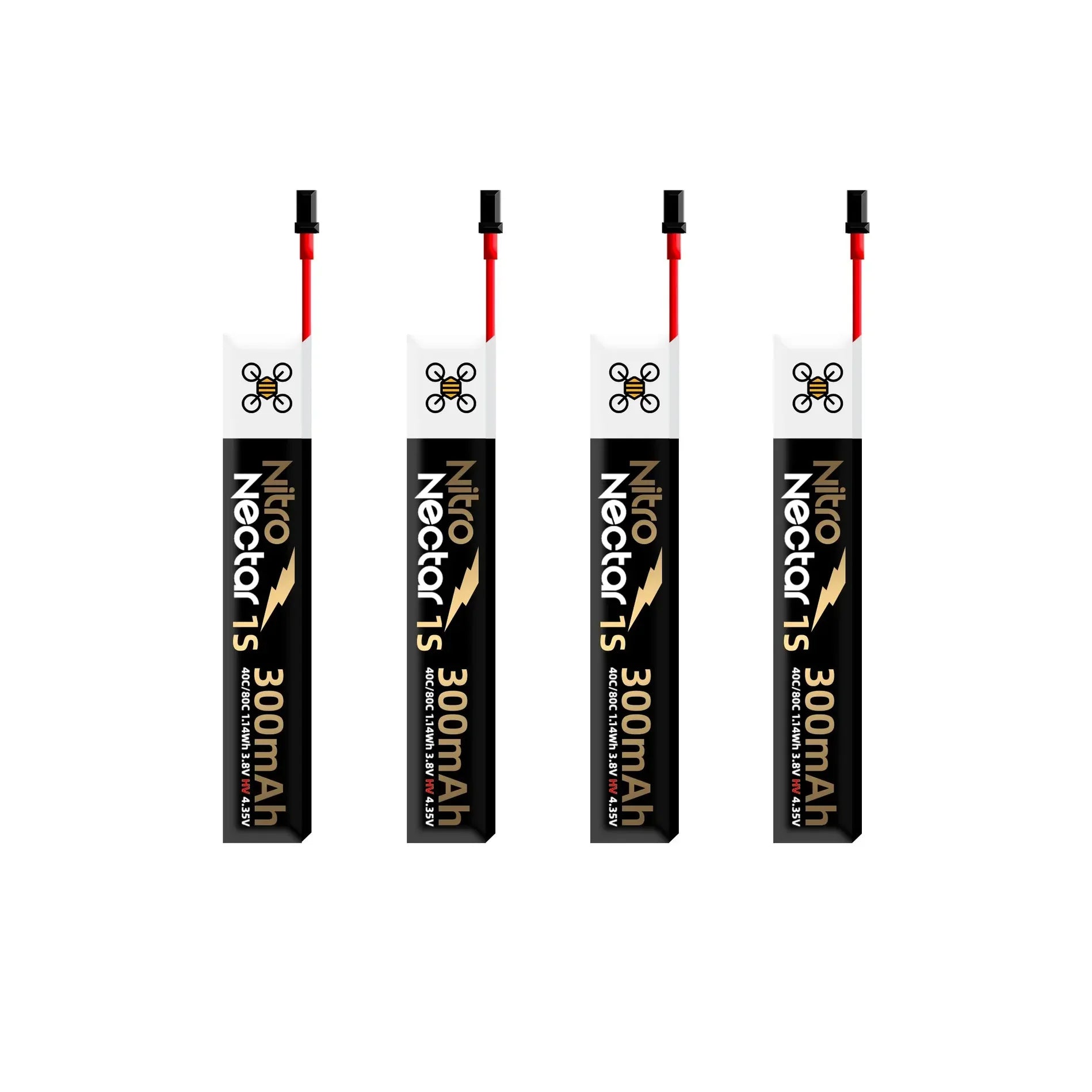 4-Pack NewBeeDrone Nitro Nectar Gold 300mAh 1S HV LiPo Battery with GNB27