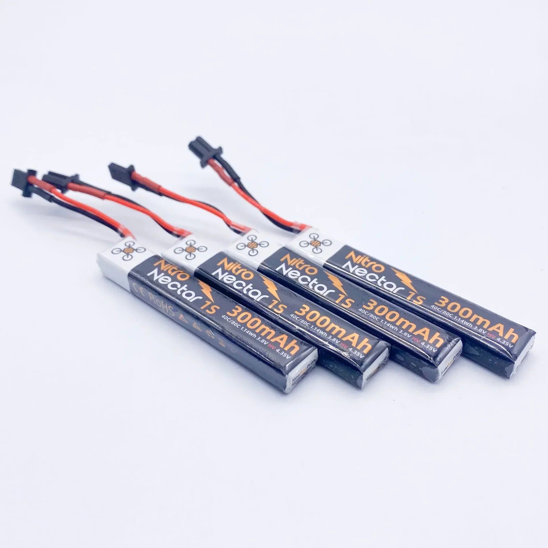 4-Pack NewBeeDrone Nitro Nectar Gold 300mAh 1S HV LiPo Battery with GNB27