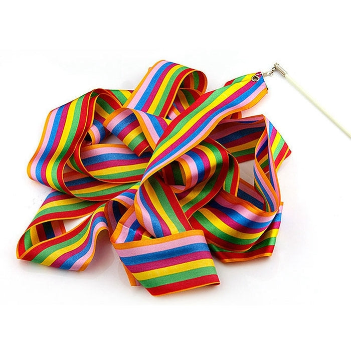 5 PCS 4m Colorful Children Toy Dancing Practices Dance Ribbons with Sticks, Random Pattern Delivery, Dance Ribbons