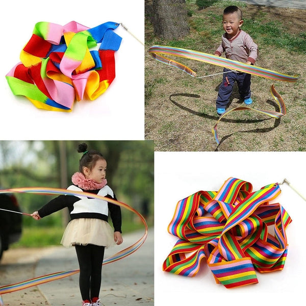 5 PCS 4m Colorful Children Toy Dancing Practices Dance Ribbons with Sticks, Random Pattern Delivery, Dance Ribbons