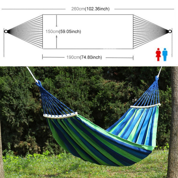 Outdoor Rollover-resistant Double Person Canvas Hammock Portable Beach Swing Bed with Wooden Sticks, Size: 190 x 150cm, Size: 190 x 150cm(Blue), Size:190 x 150cm(Red)