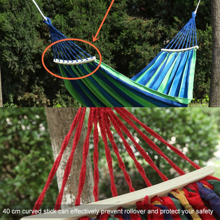 Outdoor Rollover-resistant Double Person Canvas Hammock Portable Beach Swing Bed with Wooden Sticks, Size: 190 x 150cm, Size: 190 x 150cm(Blue), Size:190 x 150cm(Red)