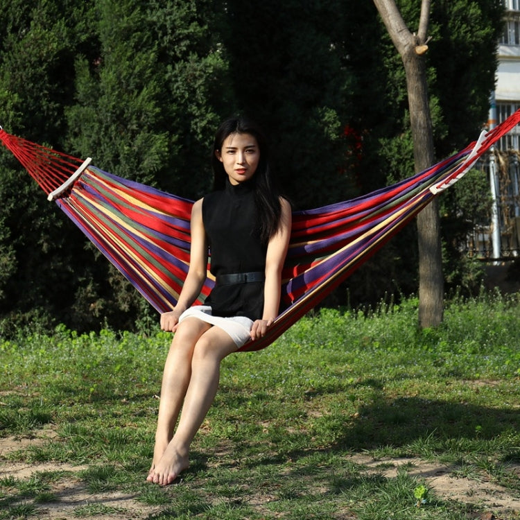 Outdoor Rollover-resistant Double Person Canvas Hammock Portable Beach Swing Bed with Wooden Sticks, Size: 190 x 150cm, Size: 190 x 150cm(Blue), Size:190 x 150cm(Red)