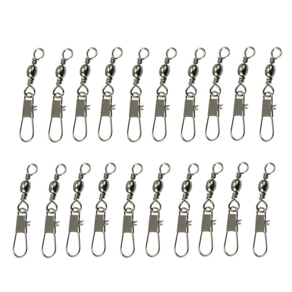 20pcs 8# 3.5cm Fishing Connectors Barrel Swivel with Safety Snap Ring