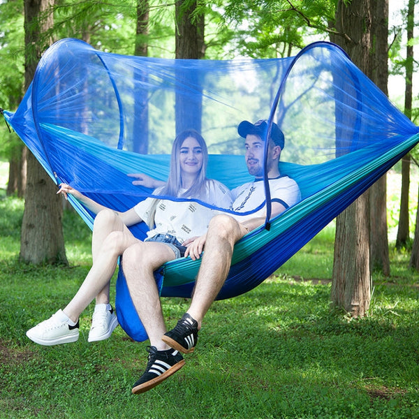 Portable Outdoor Camping Full-automatic Nylon Parachute Hammock with Mosquito Nets, Size : 250 x 120cm, 250x120cm Orange, 250x120cm Blue, 250x120cm Green, 250x120cm Pink Blue, 250x120cm Dark Green, 250x120cm Dark Blue, 250x120cm Black������������������...