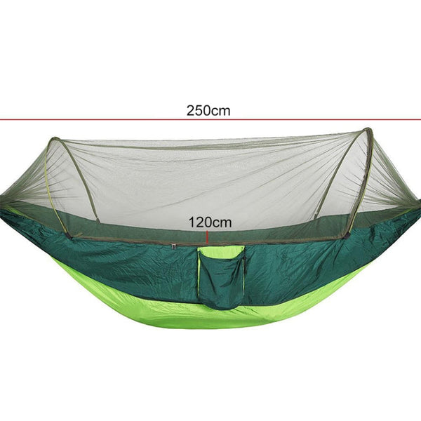 Portable Outdoor Camping Full-automatic Nylon Parachute Hammock with Mosquito Nets, Size : 250 x 120cm, 250x120cm Orange, 250x120cm Blue, 250x120cm Green, 250x120cm Pink Blue, 250x120cm Dark Green, 250x120cm Dark Blue, 250x120cm Black������������������...