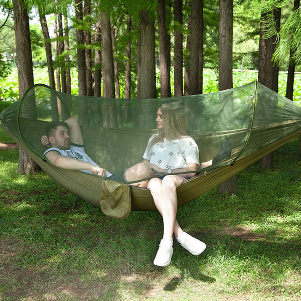 Portable Outdoor Camping Full-automatic Nylon Parachute Hammock with Mosquito Nets, Size : 250 x 120cm, 250x120cm Orange, 250x120cm Blue, 250x120cm Green, 250x120cm Pink Blue, 250x120cm Dark Green, 250x120cm Dark Blue, 250x120cm Black������������������...