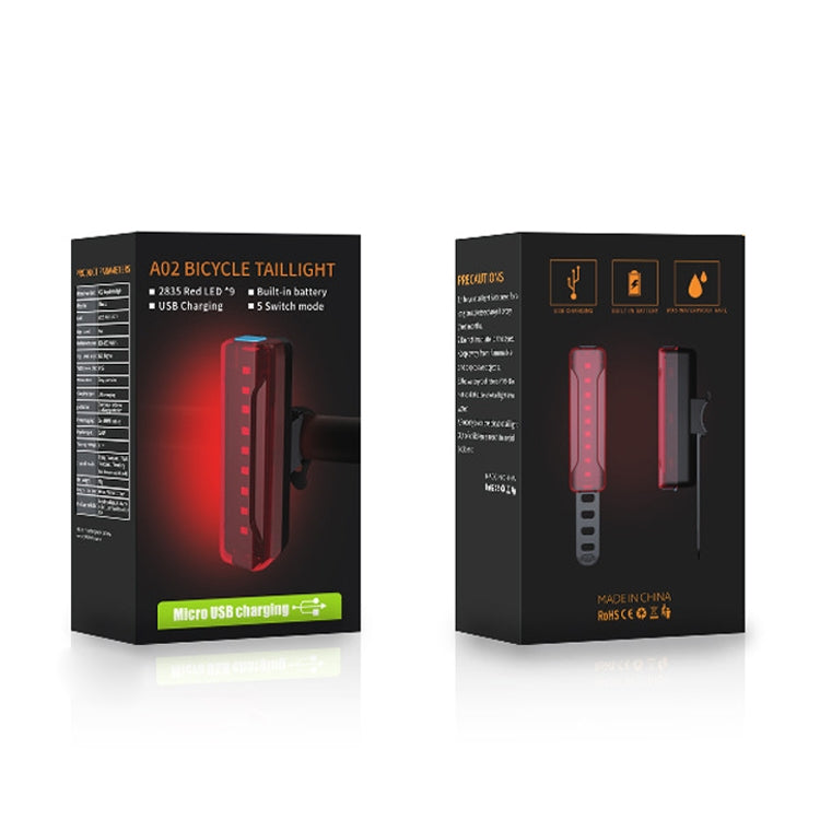 A02 Bicycle Taillight Bicycle Riding Motorcycle Electric Car LED Mountain Bike USB Charging Safety Warning Light (100 Hours, Plastic Bag), 100 Hours, Plastic Bag