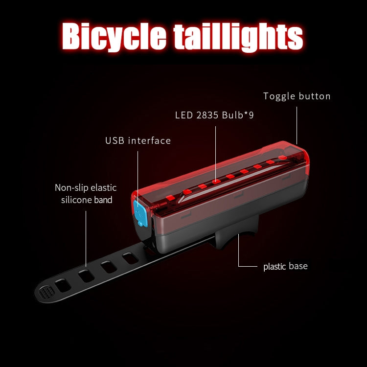 A02 Bicycle Taillight Bicycle Riding Motorcycle Electric Car LED Mountain Bike USB Charging Safety Warning Light (6 Hours, Plastic Bag), 6 Hours,  Plastic Bag