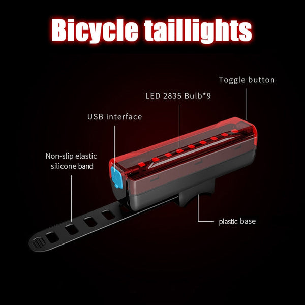 A02 Bicycle Taillight Bicycle Riding Motorcycle Electric Car LED Mountain Bike USB Charging Safety Warning Light (50 Hours, Plastic Bag), 50 Hours, Plastic Bag