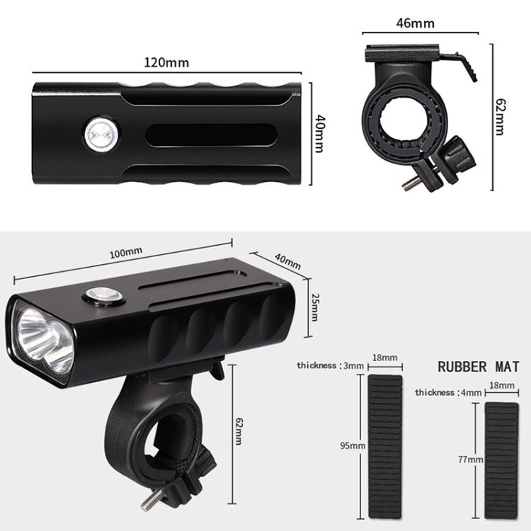 BX2 USB Charging Bicycle Light Front Handlebar Led Light (3 Hours, T6+Gem Lamp), 3 Hours, T6+Gem Lamp