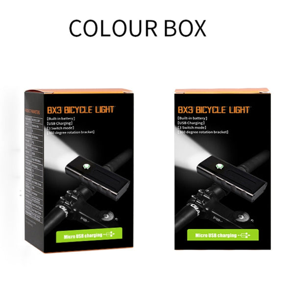 BX2 USB Charging Bicycle Light Front Handlebar Led Light (3 Hours, T6+Gem Lamp), 3 Hours, T6+Gem Lamp