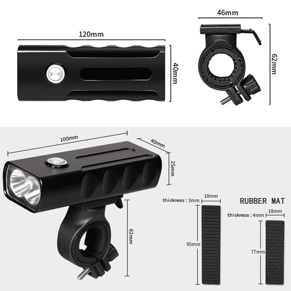 BX2 USB Charging Bicycle Light Front Handlebar Led Light (3 Hours, T6+A02 Lamp), 3 Hours, T6+A02 Lamp