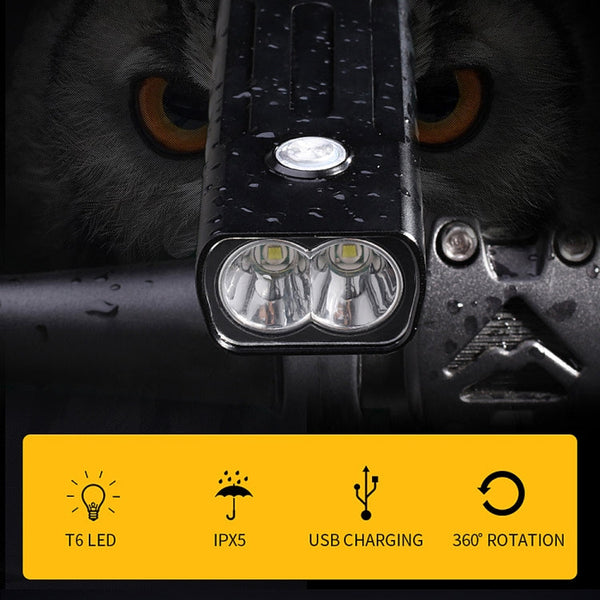 BX2 USB Charging Bicycle Light Front Handlebar Led Light (3 Hours, T6+A02 Lamp), 3 Hours, T6+A02 Lamp