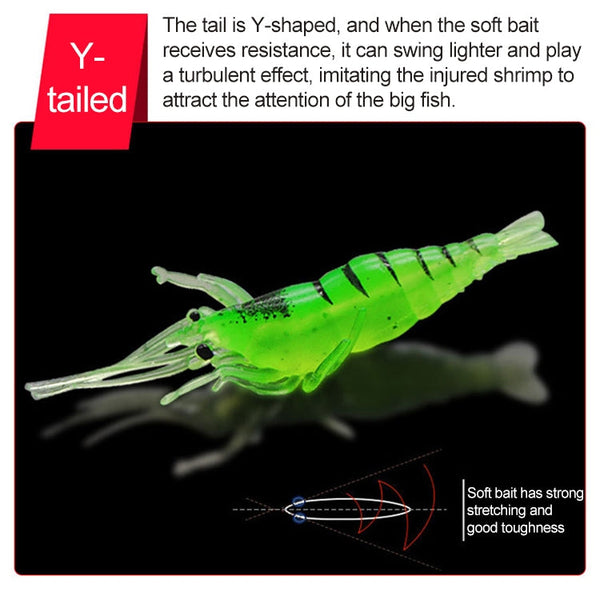 10 PCS 4cm Fishing Soft Artificial Shrimp Bait Lures Popper Poper Baits with Hook, Artificial Shrimp with Hook, Luminous Shrimp with Hook, Pink Shrimp with Hook, Green Shrimp with Hook, Transparent Shrimp with Hook