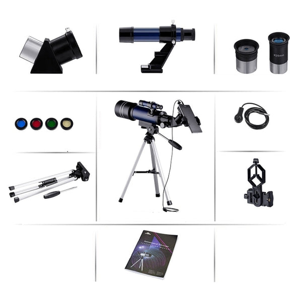 WR852-3 16x/66x70 High Definition High Times Astronomical Telescope with Tripod & Phone Fixing Clip & Moon Filter, 66x70 White + Moon Filter, 66x70 Blue + Moon Filter