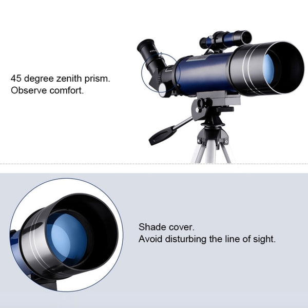 WR852-3 16x/66x70 High Definition High Times Astronomical Telescope with Tripod & Phone Fixing Clip & Moon Filter, 66x70 White + Moon Filter, 66x70 Blue + Moon Filter