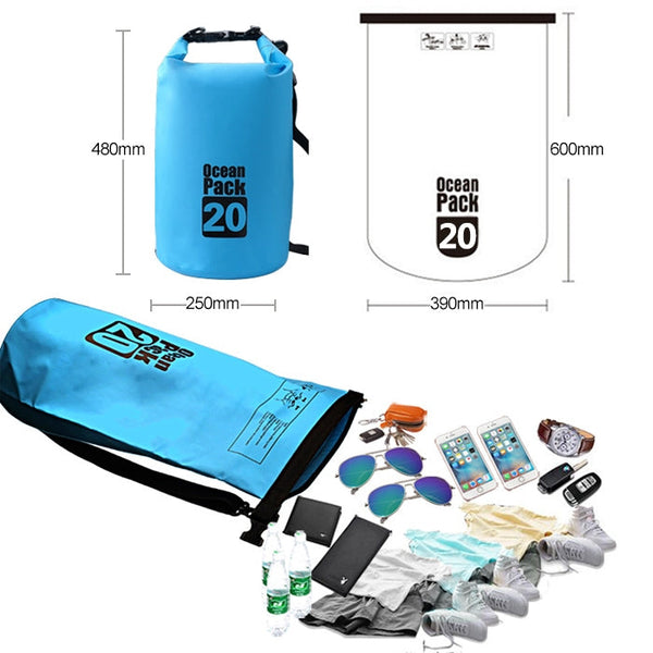 Outdoor Waterproof Double Shoulder Bag Dry Sack PVC Barrel Bag, Capacity: 20L