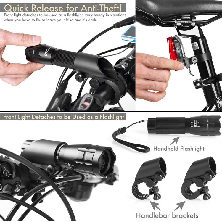 5W Mountain Bike Headlight Charging Zoom Glare Waterproof Flashlight Set Car Headlight x 2 + Taillight x 2 (Set Three), Set Three