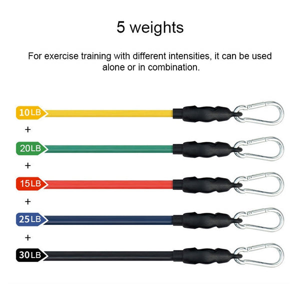 jx-003 11 in 1 100lbs TPE Five-point Buckle Household Pull Rope Resistance Band Fitness Equipment Set, 100lbs with Blue Handle