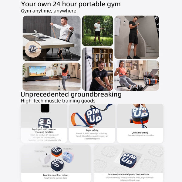 Unitree Pump Portable Home Gym Pump 4.4-44lbs Adjustable Resistance Cable Machine, Pump(Dark Blue), Pump(Blue Orange), Pump(White), Pump(Pink)