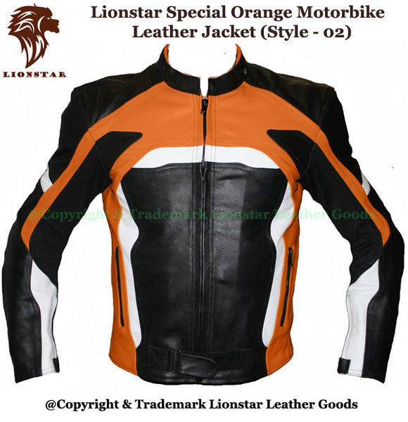 Orange Black Unisex Motorcycle Leather Racing Jacket