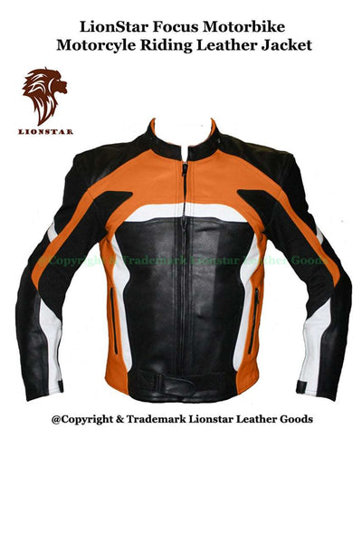 Orange Black Unisex Motorcycle Leather Racing Jacket