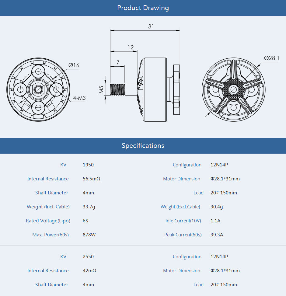 T-Motor PACER V2 P2207.5 Motor (1750kV, 1950kV, 2550kV)